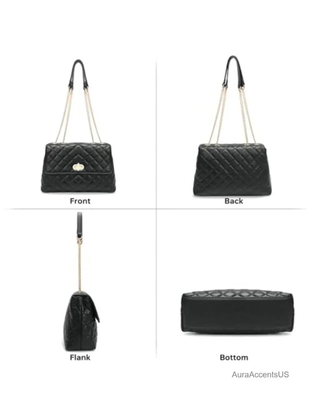 Quilted Vegan Leather Crossbody Bag with Chain Strap